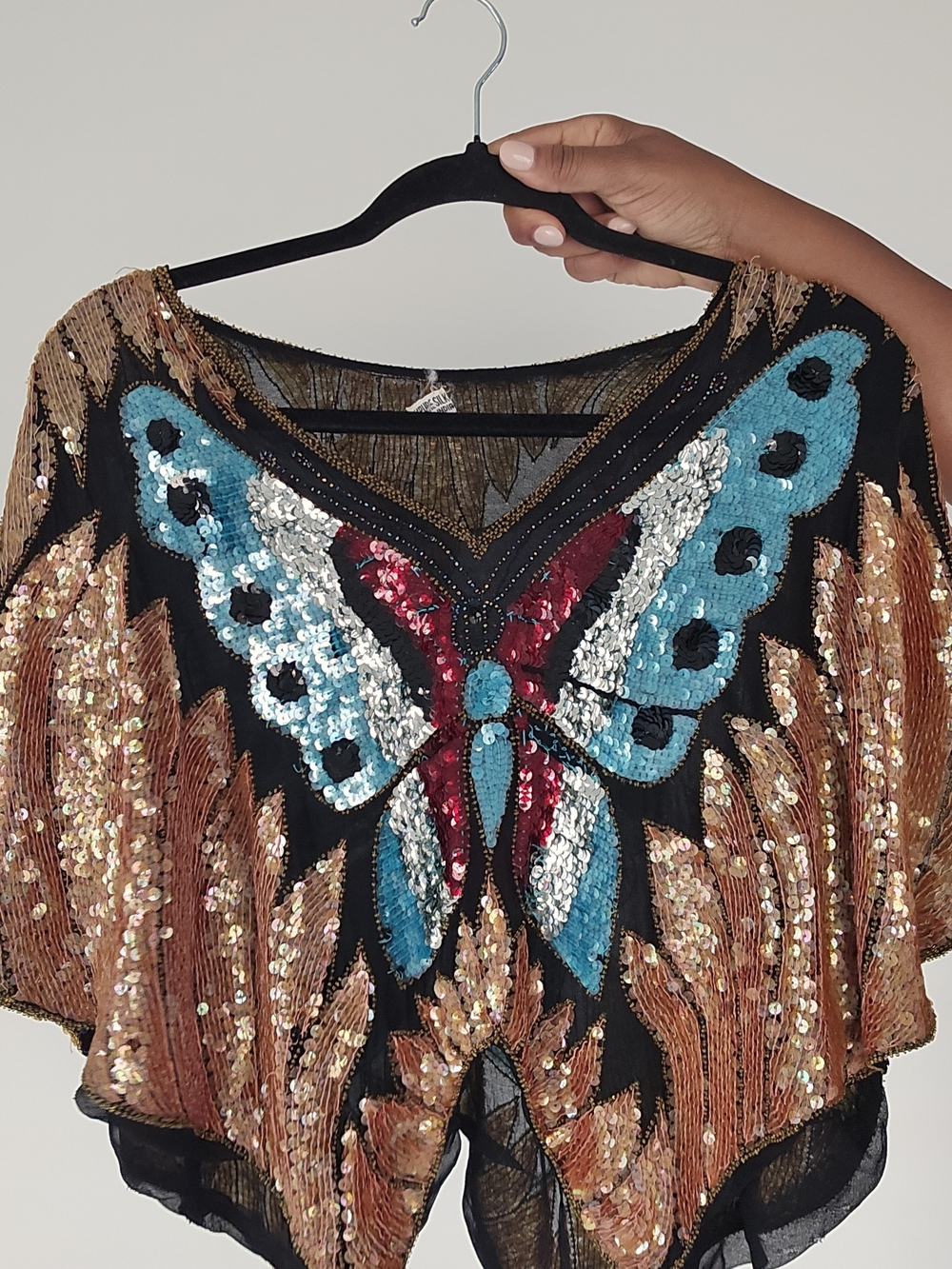Vintgage Sequin Butterfly Embellished Women's Top -